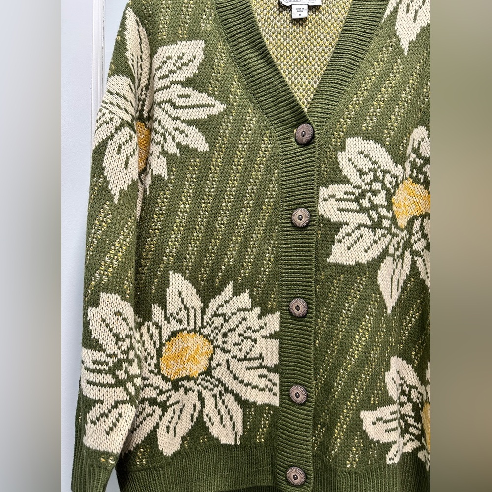 Coldwater Creek Olive Sunflower Cardigan- Size Medium - Picture 3 of 5
